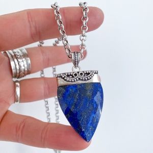 Large Lapis Lazuli Statement Necklace - chunky gemstone pendant.